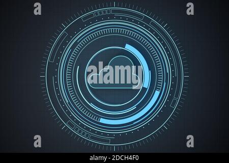Cloud computing avec élément HUD, rendu 3d. Dessin numérique informatique. Banque D'Images