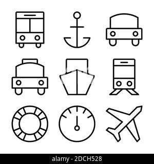 Lignes icônes symboles bus voiture navire avion train CD Banque D'Images