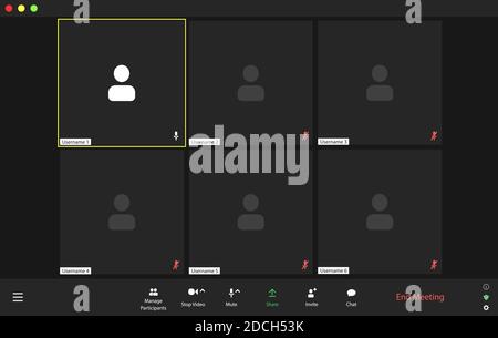 Interface utilisateur de vidéoconférence, superposition de la fenêtre appels de vidéoconférence Illustration de Vecteur