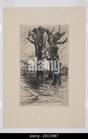 Gravure, Floris Verster, 1890, encre, papier, imprimé, taille de l'image: 21.4 x 12,9cm 214 x 129mm, support: 32 x 25cm 320 x 250mm, taille du jour: 22.7 x 14.2cm 227 x 142mm, avec passe -partie: 50.3 x 33cm 503 x 330mm, arbre, Etching sur papier représentant des châtaigniers. Trois châtaigniers sans feuilles sont illustrés avec quelques lignes. Non signé. La gravure est un imprimé contemporain de l'époque de l'artiste lui-même, 1939 Banque D'Images