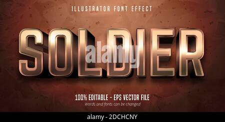 Texte soldat, effet de police modifiable de style métallique bronze 3d Illustration de Vecteur