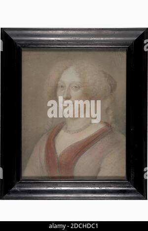 Pastel, Bernard Vaillant, 1677, Signature avant gauche : B. vaillant.F. 1677, pastel, bois, laque, verre, papier, signé, général (dimensions selon catalogue 1983): 40 x 32cm (400 x 320mm), avec cadre: 22.1 x 44.2 x 3.5cm (221 x 442 x 35mm), Dimensions intérieures: 39 x 31cm (390 x 310mm), Portrait de femme, Portrait de Geertrui van Alphen. Le buste est représenté, légèrement tourné vers la gauche et regardant le spectateur. La femme porte du updo avec deux boucles et perles accrochées dans les oreilles et un collier avec perles autour de son cou. Elle a une peau très juste et est habillée dans une robe lilas avec un col rouge Banque D'Images