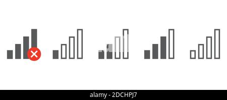 ensemble d'indicateurs de puissance du signal. Wi-Fi, connexion sans fil, puissance du signal de l'antenne sur fond blanc. Illustration de Vecteur