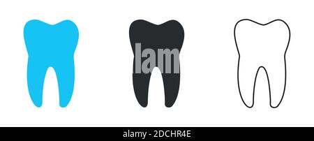 Icône de dent. Bleu, noir, gris, ligne isolée sur fond blanc. Signe médical. Dentisterie. Illustration de Vecteur