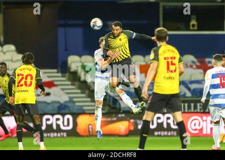 Londres, Royaume-Uni. 21 novembre 2020. Soleil de Watford Troy Deener remporte un titre lors du match de championnat Sky Bet entre Queens Park Rangers et Watford au stade Loftus Road, à Londres, le samedi 21 novembre 2020. (Crédit : Ian Randall | INFORMATIONS MI) crédit : INFORMATIONS MI et sport /Actualités Alay Live Banque D'Images