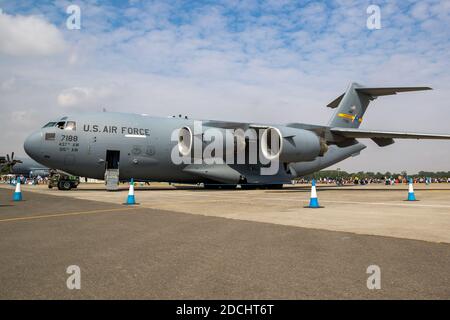 US Air Force C-17A avion de transport Globemaster III sur le tarmac de RAF Fairford. Royaume-Uni - 13 juillet 2018 Banque D'Images