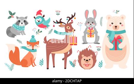Noël ensemble animaux boisés mignon, personnages de Noël de forêt Illustration de Vecteur