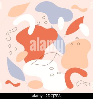 Le résumé forme le fond, les feuilles et l'arc-en-ciel. Illustration vectorielle tendance aux couleurs pastel modernes dessinées à la main. Imprimé de style contemporain Illustration de Vecteur