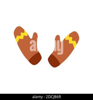 Moufles chaudes et douillettes. Couleur marron. Accessoire hiver pour les mains. Vecteur de dessin animé isolé Illustration de Vecteur