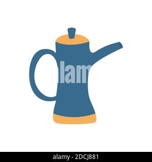 Jolie théière bleue avec couvercle jaune. Illustration vectorielle colorée isolée sur fond blanc Illustration de Vecteur