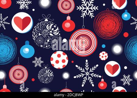 Motif de Noël sans couture avec ballons et flocons de neige sur fond sombre. Modèle de motif de congé nouvel an exemple de fond d'écran ou de tissu. Illustration de Vecteur