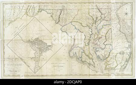 Carte de l'état du Maryland : établie à partir d'un relevé réel de toutes les eaux principales, des routes publiques et des divisions des comtés qui y sont : Décrivant la situation des villes, des villes, des villages, des lieux de culte et autres bâtiments publics, des fours, des forges, des moulins et autres lieux remarquables, ainsi que du territoire fédéral : Comme aussi un croquis de l'état du Delaware en train de faire le lien probable des Chesapeake et Delaware Bays, image fixe, cartes, 1795-06-06, Vallance, J. (John) (1770-1823), Griffith, Dennis, Thackara, James (1767-1848 Banque D'Images