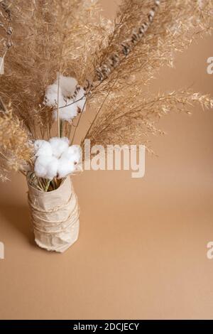 Bouquet de fleurs d'herbe de pampas et de coton Banque D'Images