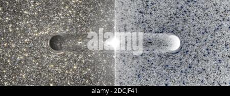 3D Illustration d'un Big Bang, un concept de création spéculative d'un univers à la transition entre un trou noir et blanc. Éléments de cette image Banque D'Images