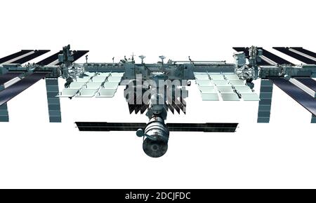 Rendu 3D de la Station spatiale internationale avec le chemin de travail inclus dans le fichier. Banque D'Images