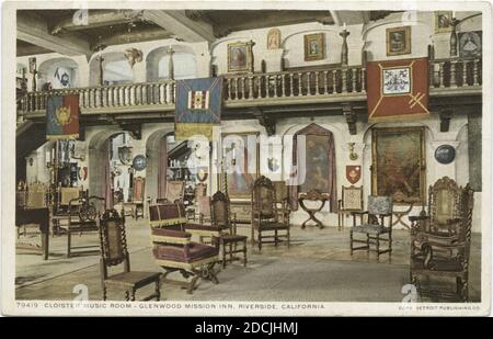 Cloister Music Room, Glenwood Mission Inn, Riverside, Californie, image fixe, cartes postales, 1898 - 1931 Banque D'Images