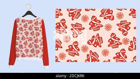 Imprimé de Noël tendance pour le tissu et le textile. Motif sans coutures pour le nouvel an. Pain d'épice de Noël. Motif hivernal sur fond rose. Illustration de Vecteur