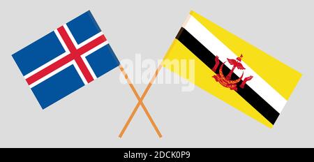 Drapeaux croisés du Brunei et de l'Islande. Couleurs officielles. Proportion correcte. Illustration vectorielle Illustration de Vecteur