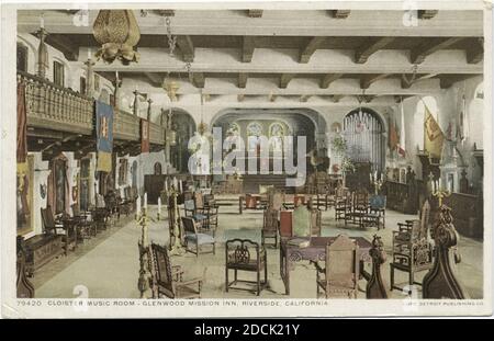 Cloister Music Room, Glenwood Mission Inn, Riverside, Californie, image fixe, cartes postales, 1898 - 1931 Banque D'Images