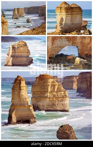 Collage de la magnifique côte victorienne de la Great Ocean Road en Australie, une destination touristique bien connue Banque D'Images