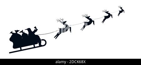 Santa Sleigh illustration Silhouette du Père Noël dans son traîneau volant dans le ciel tiré par ses rennes Illustration de Vecteur