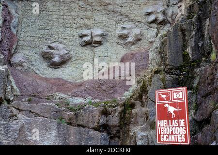 Des traces de dinosaures dans un front de roche vertical, Ruta 111, près de Huaraz, Regio Ancash, Pérou Banque D'Images