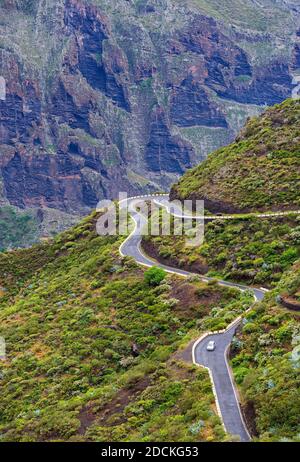 Route de la serpentine dans les montagnes Teno près du village de montagne Masca, gorge de Masca, montagnes de Teno, Tenerife, îles Canaries, Espagne Banque D'Images