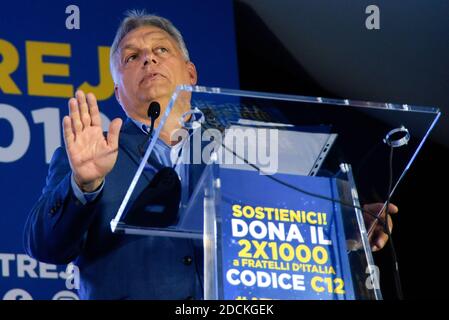 Rome, Italie. 21 septembre 2019. Le Premier ministre hongrois Viktor Orban prend la parole à l'Atreju 2019, la réunion annuelle du parti politique de droite Fratelli d'Italia à Rome. Crédit: Vincenzo Nuzzolese/SOPA Images/ZUMA Wire/Alamy Live News Banque D'Images