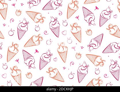 Crème glacée à la fraise. Motif sans couture crème glacée rose pour les enfants, adulte, caffee. Illustration vectorielle. Illustration de Vecteur