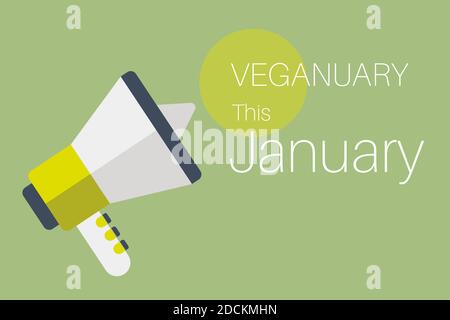 Go Veganiary ce message de janvier sur fond vert avec un mégaphone. Illustration de Vecteur