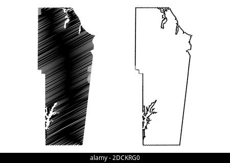 Comté de Tishomingo, Mississippi (comté des États-Unis, États-Unis d'Amérique, États-Unis, États-Unis, États-Unis) carte illustration vectorielle, scribble croquis carte de Tishomingo Illustration de Vecteur
