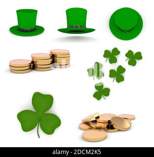 Ensemble de personnages isolés sur fond blanc pour les vacances de la Saint-Patrick Banque D'Images