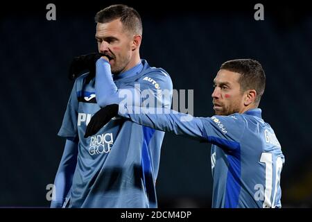 Cesena, Italie. 21 novembre 2020. Josip Ilicic et Alejandro Gomez d'Atalanta BC pendant la série UN match de football entre Spezia Calcio et Atalanta BC au stade Dino Manuzzi de Cesena (Italie), le 20 novembre 2020. Photo Andrea Staccioli/Insidefoto crédit: Insidefoto srl/Alamy Live News Banque D'Images