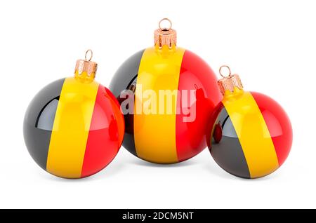 Boules de Noël avec drapeau belge, rendu 3D isolé sur fond blanc Banque D'Images