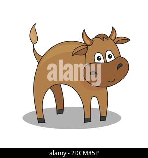 Dessin animé drôle de bébé taureau isolé sur fond blanc Illustration de Vecteur