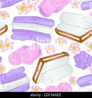 Motif vectoriel sans couture avec différents types de serviettes de bain. Illustration isolée sur fond blanc Illustration de Vecteur