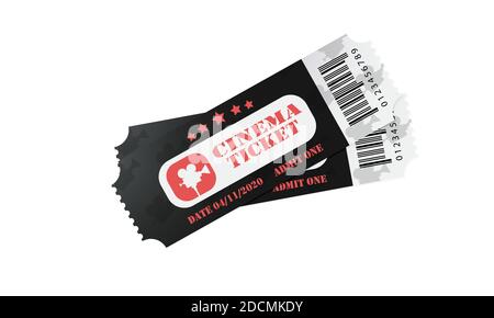 Un billet est un coupon pour un film, un festival, une fête privée, un théâtre. Billet noir et blanc réaliste. Illustration de Vecteur