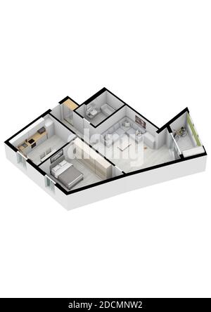 House Floor Plan elevation 3d. Floor plan. Color floor plan. Floor plan top view from above. Floorplan top view. Banque D'Images