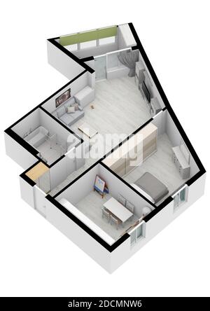 House Floor Plan elevation 3d. Floor plan. Color floor plan. Floor plan top view from above. Floorplan top view. Banque D'Images