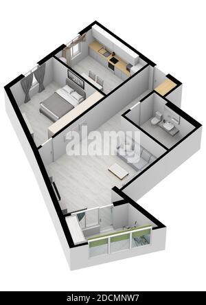 House Floor Plan elevation 3d. Floor plan. Color floor plan. Floor plan top view from above. Floorplan top view. Banque D'Images