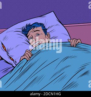Un homme est allongé dans le lit, s'endormit Illustration de Vecteur
