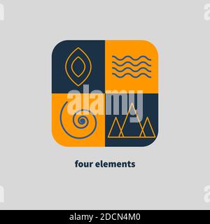 Logo à quatre éléments. Icône de ligne abstraite de feu, d'eau, d'air et de terre. Illustration vectorielle Illustration de Vecteur