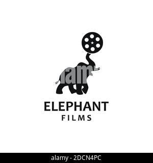 Modèle de logo Elephant Cinema .logo de production cinématographique, caméra film pour animaux Modèle de logo Banque D'Images