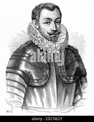 Portrait gravé de Johann Tserclaes, comte de Tilly (1559 – 1632), un maréchal qui commandait les forces de la Ligue catholique pendant la guerre de trente ans. Banque D'Images