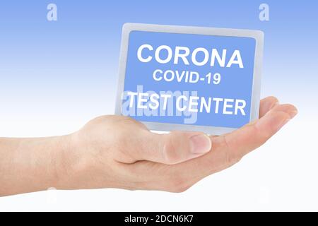 Centre de test et main Corona Covid-19 Banque D'Images