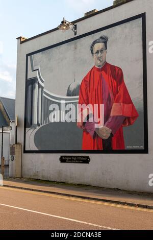 Monseigneur Hugh O'Flaherty travaux de peinture murale et d'art par Ursula Meehan et plaque commémorative dans la rue O'Flaherty Killarney, comté de Kerry, Irlande Banque D'Images