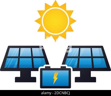 Les panneaux solaires chargent une batterie de conception plate colorée illustration du vecteur d'icône Illustration de Vecteur