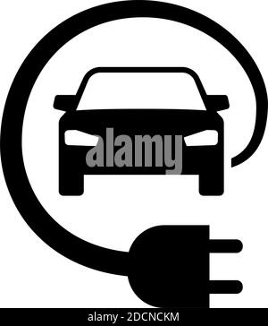 Voiture électrique avec câble de charge d'énergie et icône de fiche isolé sur fond blanc Illustration de Vecteur