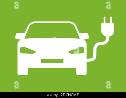 Voiture électrique avec icône de charge sur fond vert Illustration de Vecteur