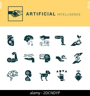 Ensemble de grandes icônes. Un ensemble d'icônes dans le style linéaire de l'intelligence artificielle, des robots et de diverses technologies modernes. SPE 10. Illustration de Vecteur